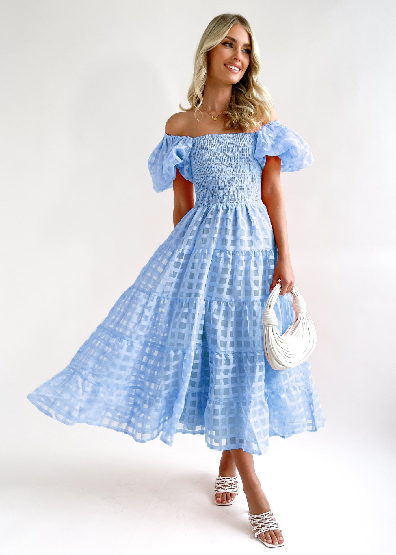 Damen Maxi-Kleid Puffärmel Elastisch Norvielle
