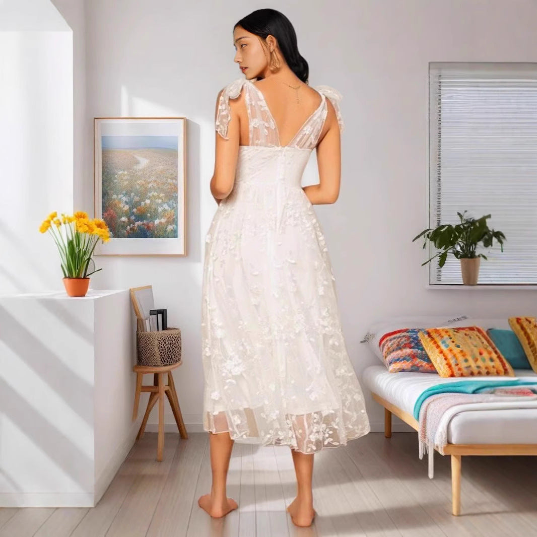 Damen Midikleid mit Blumenapplikationen Norvielle