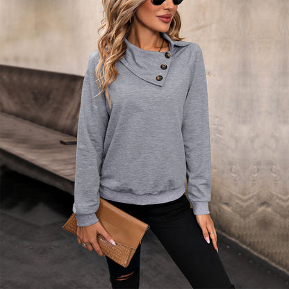 Damen Pullover Hochklappbarer Kragen Dekorative Knöpfe Norvielle