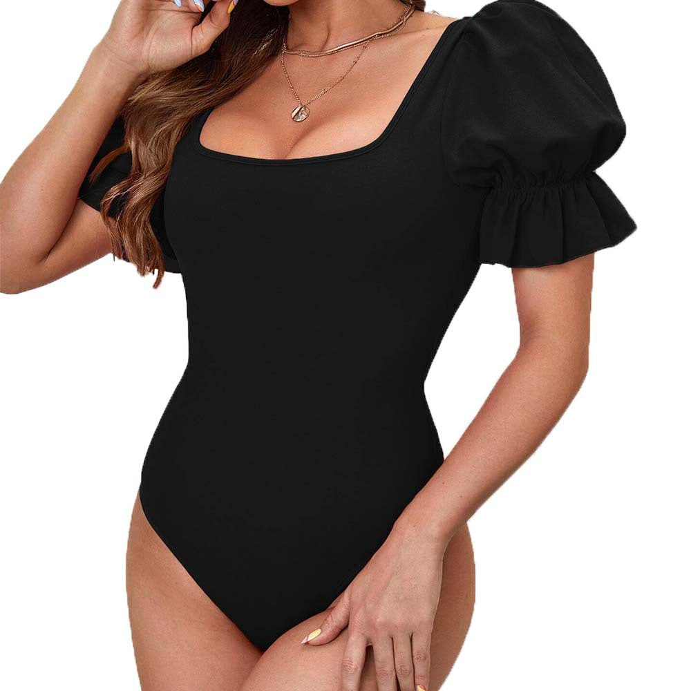 Damen Body Puffärmel Quadrat Ausschnitt