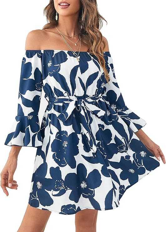 Damen Off-Shoulder-Kleid Bunt Muster