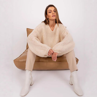 Damen Oversized Grobstrickpullover Weite Ärmel Norvielle