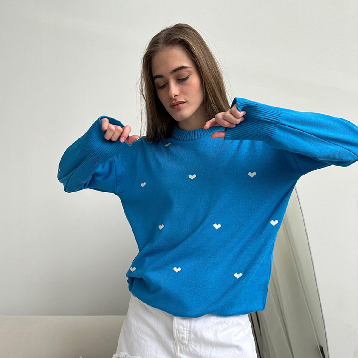 Damen Oversized Pullover Herzmuster Weich Norvielle - Norvielle