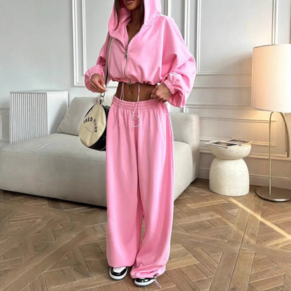 Damen Hoodie Set Cropped Sweatshirt und weite Hose Norvielle