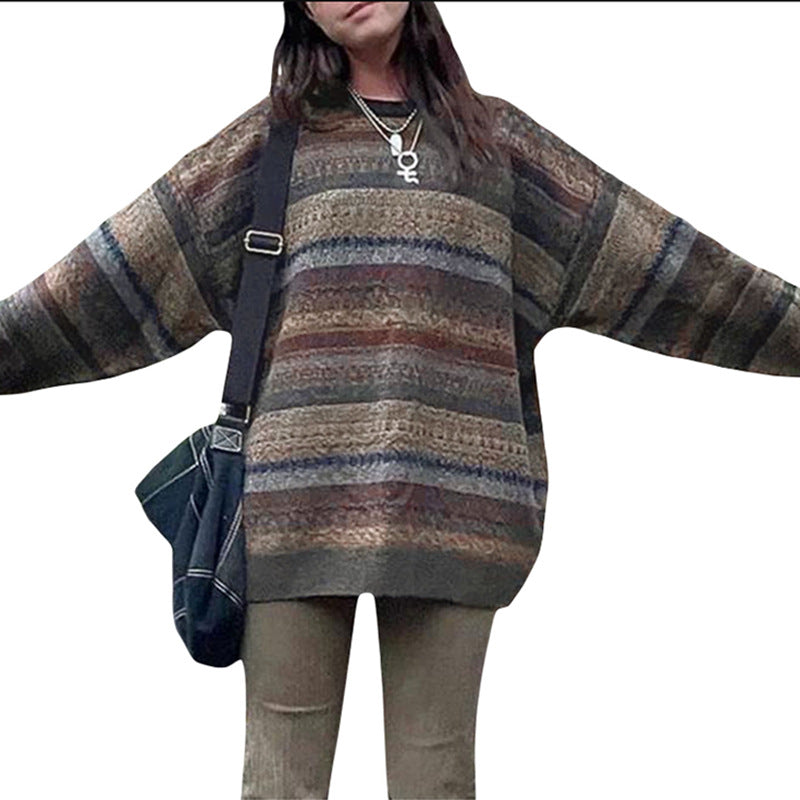 Damen Oversized-Pullover Bunt Streifenmuster Weite Ärmel Norvielle