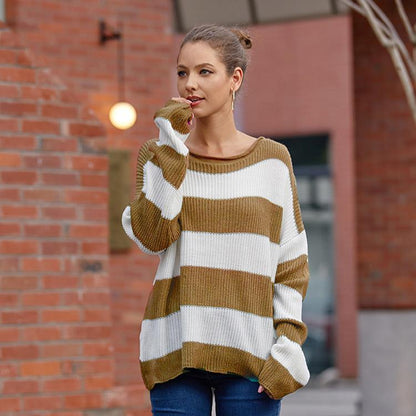 Damen Strickpullover Modernes Streifenmuster Weit Norvielle