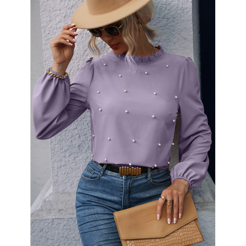 Damen Bluse Rüschendetails Perlenverzierung Norvielle