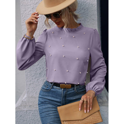Damen Bluse Rüschendetails Perlenverzierung Norvielle