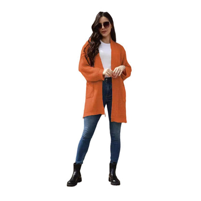 Damen Strickcardigan Offene Taschen Weiter Schnitt Beige