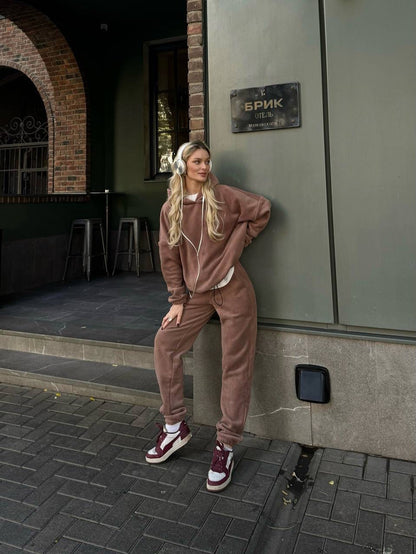 Damen Fleece-Jogginganzug Hochbündig Mit Taschen Norvielle
