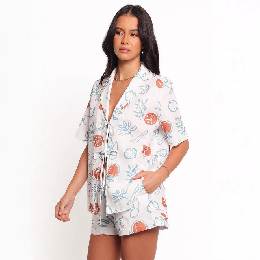 Damen Set Kurze Bluse Shorts Fruchtig Norvielle