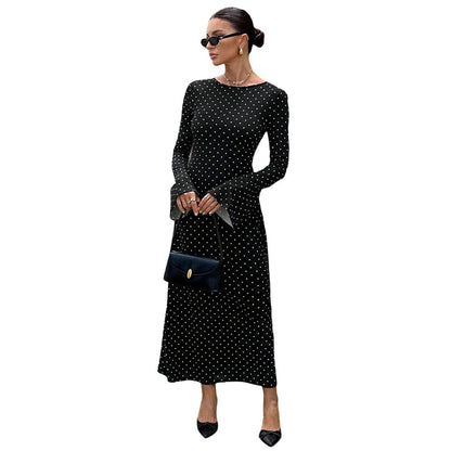 Damen Maxi-Kleid Punkte-Dessin Ärmel Norvielle