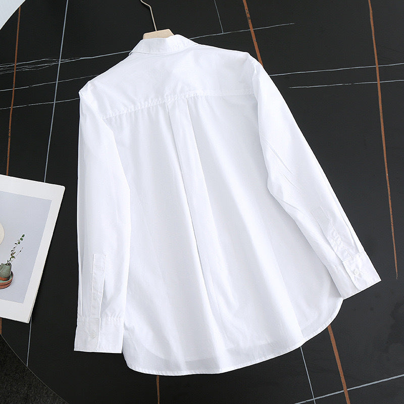 Damen Bluse Moderner Kragen Leicht Elastisch Weiß