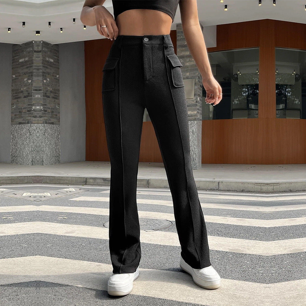 Damen Palazzo-Hose Hohes Bund Aufgesetzte Taschen Norvielle