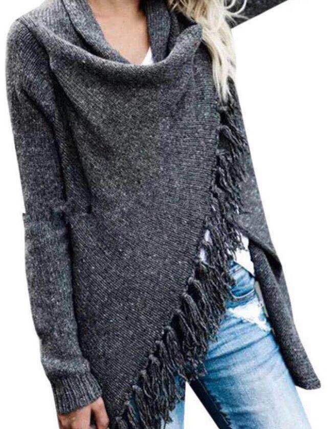 Damen Poncho mit Fransen Gemütlich Norvielle