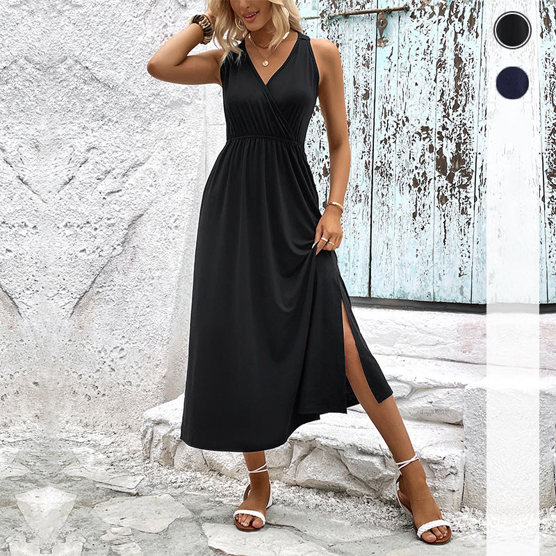 Damen Maxikleid Wickeloptik Seitenschlitz Norvielle - Norvielle