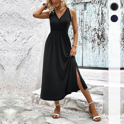 Damen Maxikleid Wickeloptik Seitenschlitz Norvielle - Norvielle