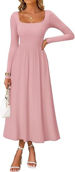 Damen Elegantes Midi-Kleid mit Quadratausschnitt und langen Ärmeln