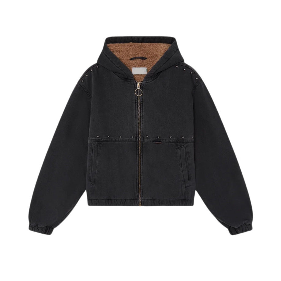 Damen Jeansjacke Kapuze Taschen Norvielle