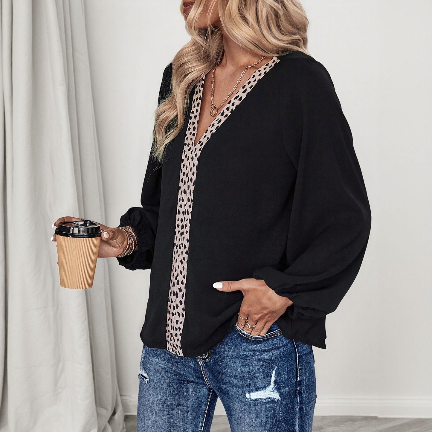 Damen Bluse Tiermuster Lässiger Schnitt Norvielle