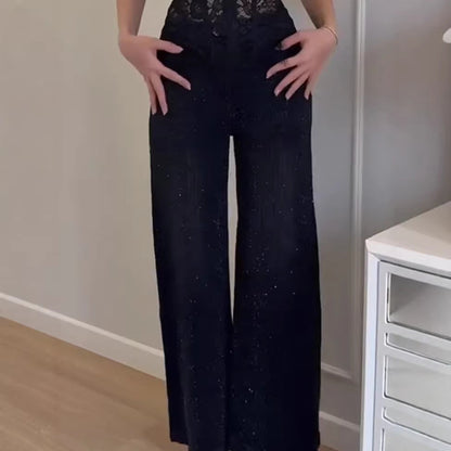 Damen Weite Jeans Glitzernd Elegantes Design
