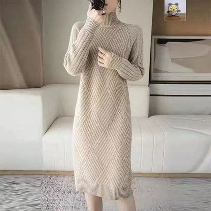 Damen Strickkleid Stehkragen Rippmuster Norvielle - Norvielle