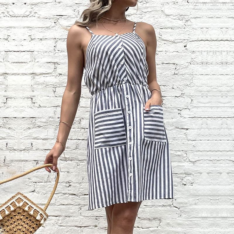 Damen Strandkleid Knopfverschluss Taschen Norvielle