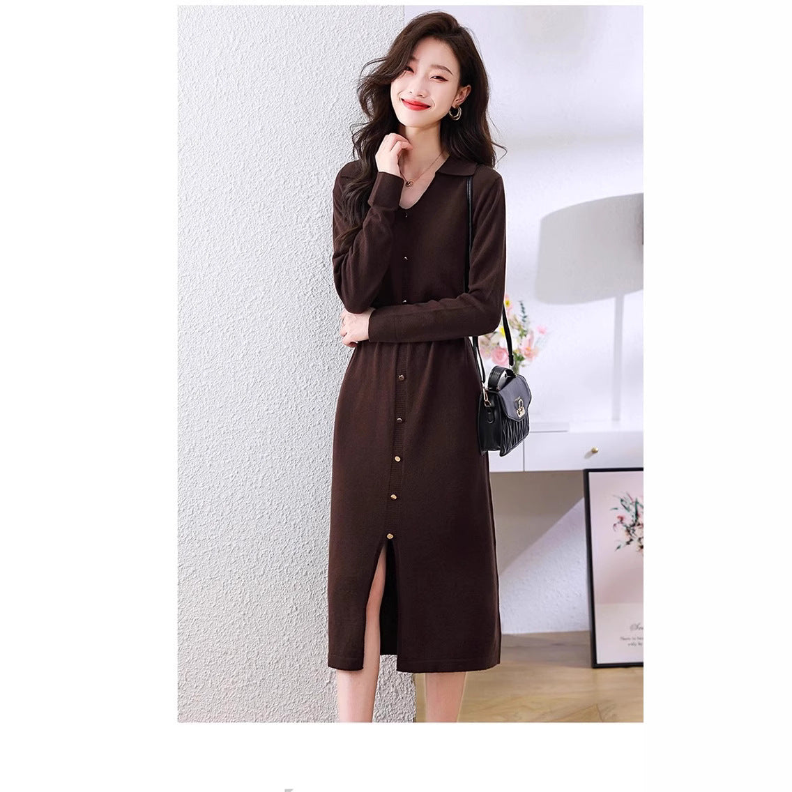 Damen Hemdkleid Knopfverschluss Seitenschlitz Norvielle