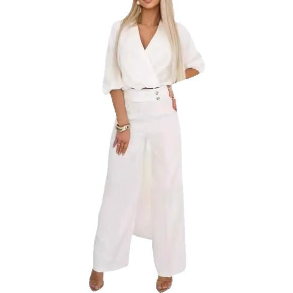 Damen Jumpsuit Wickeloberteil Hochtailliert Norvielle