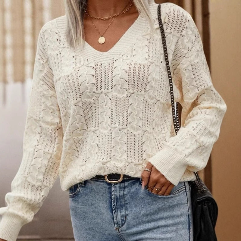 Damen Strickpullover Offene Schulter Lochmuster Norvielle - Norvielle