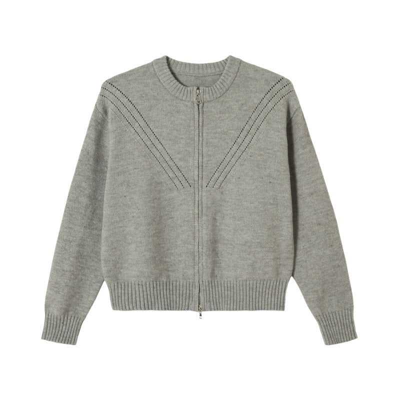 Damen Strickjacke Stehkragen Modern Reißverschluss Norvielle