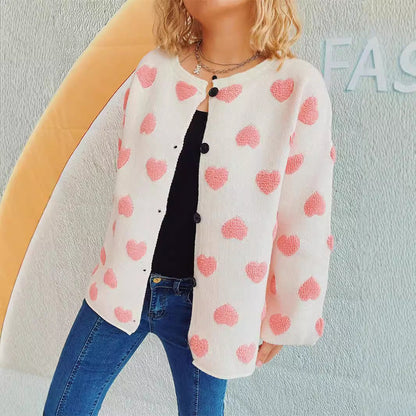 Damen Strickjacke Herzmotiv Knöpfe