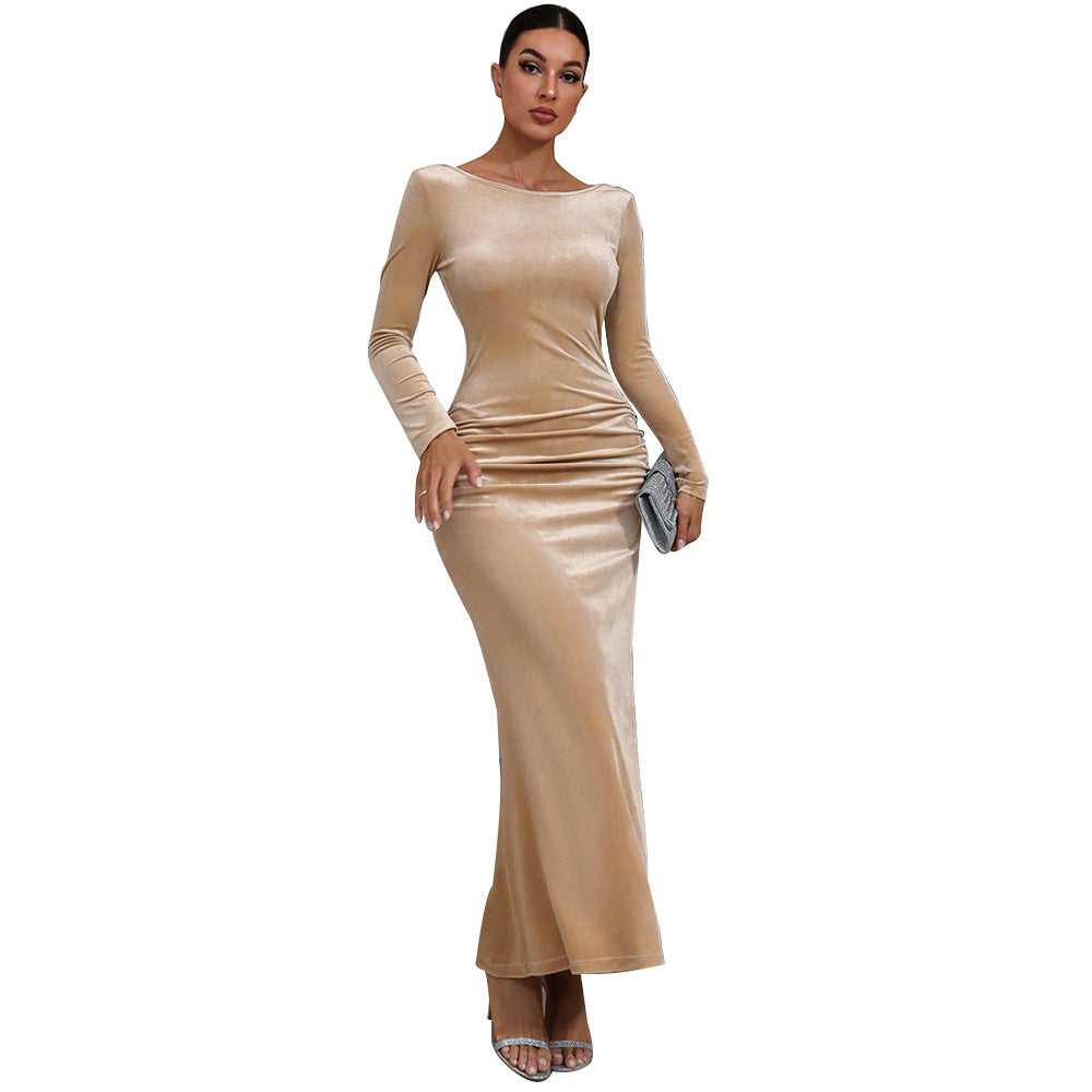 Damen Maxikleid Samt Figurbetonter Schnitt Eleganter Schlitz