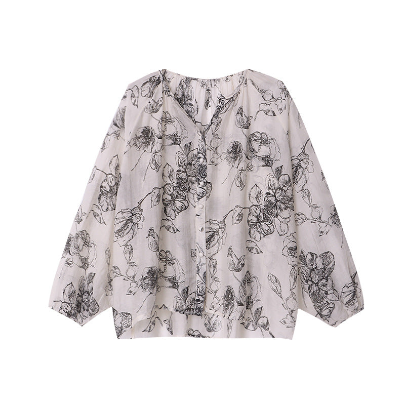 Damen Bluse Floralmuster Knopfdetails Norvielle