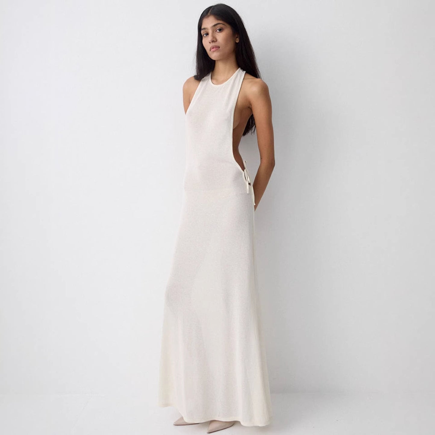 Damen Seidenkleid Lang Elegant Schleifen Norvielle