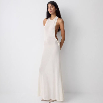 Damen Seidenkleid Lang Elegant Schleifen Norvielle