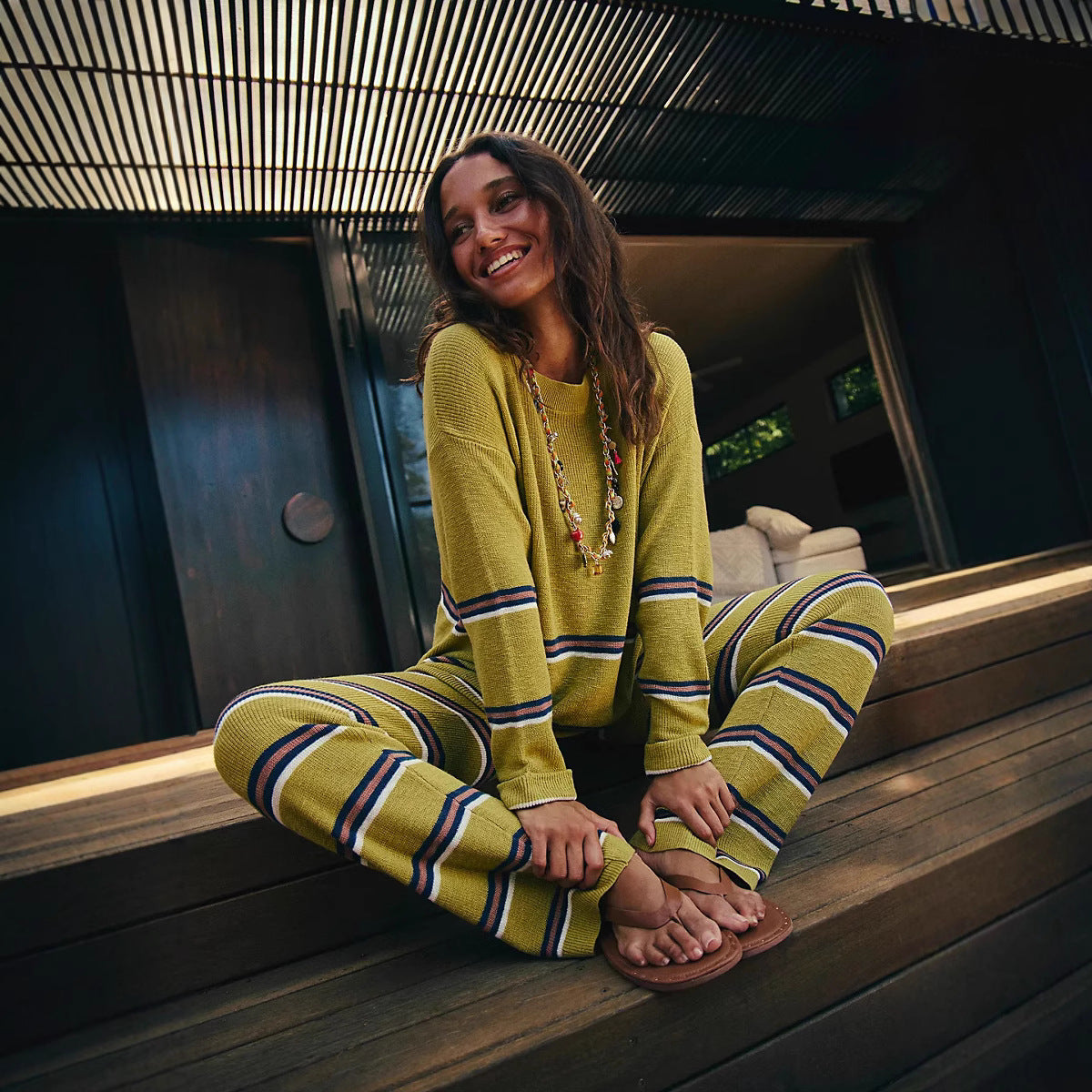 Damen Loungewear-Set Streifen Weites Oberteil Bequeme Hosen Norvielle