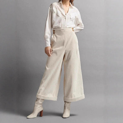 Damen Cordhose Weit Norvielle Dekorative Knöpfe
