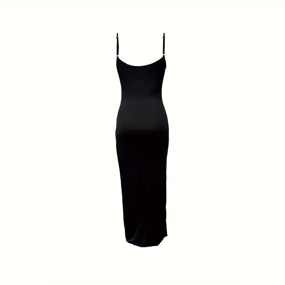 Damen Maxikleid Rüschendetail Hochschlitz Norvielle