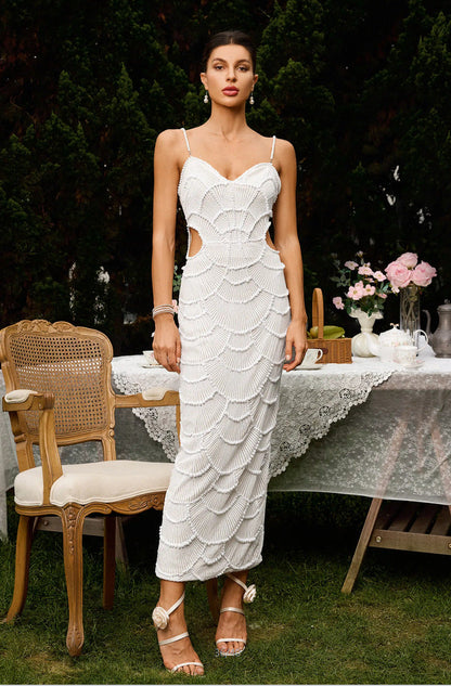 Damen Midi-Kleid Rücken Cut-Outs Wellendesign Norvielle