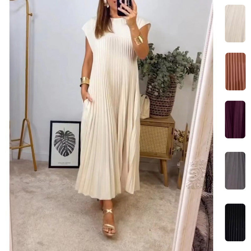 Damen Maxikleid Plissiert Mit Taschen Elegantes Norvielle - Norvielle