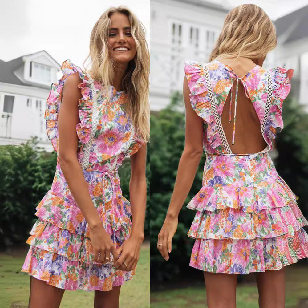Damen Sommerkleid mit Rüschen und floralen Mustern