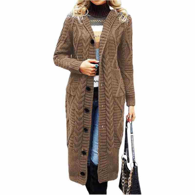Damen Strickcardigan Groß Zopfmuster Taschen Beige