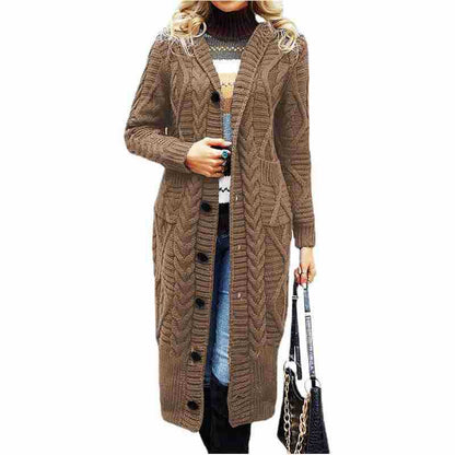 Damen Strickcardigan Groß Zopfmuster Taschen Beige
