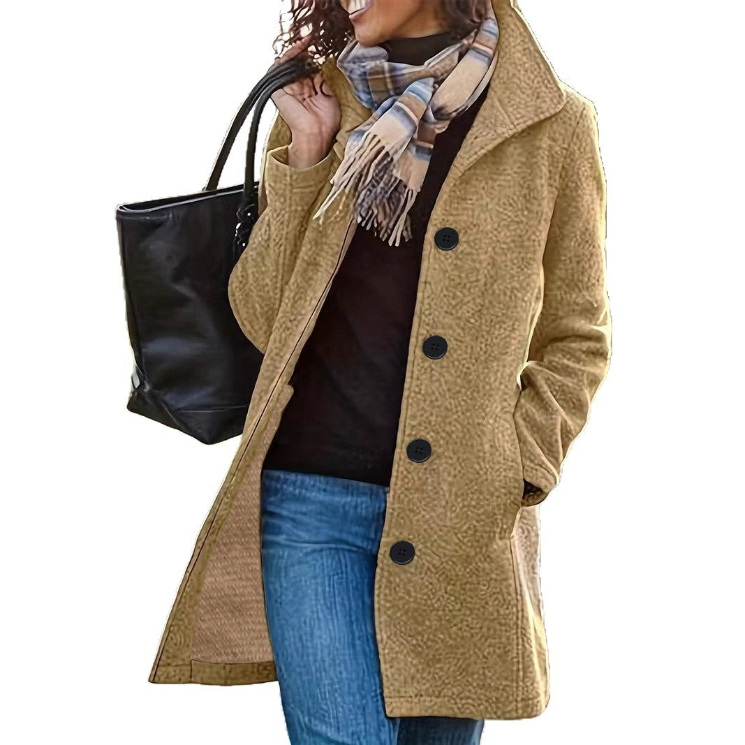 Damen Wollmantel Modern Kragen Praktische Taschen