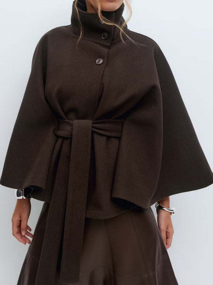Damen Umhangjacke Norvielle Hochkragen Gürtel