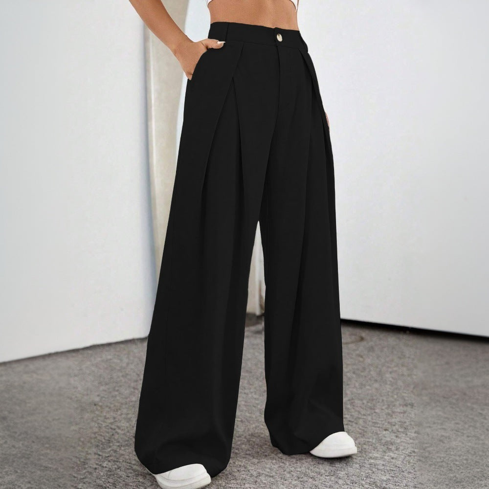 Damen High-Waist Palazzo-Hose mit Falten und sichtbarem Knopf