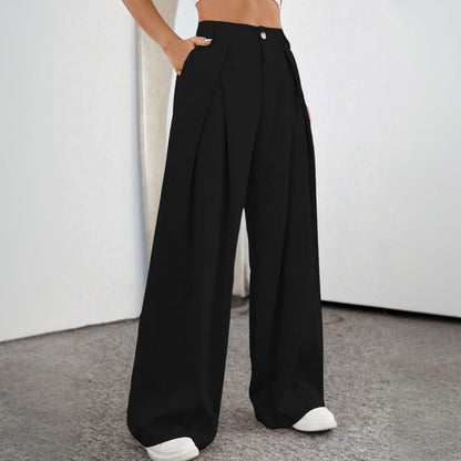 Damen High-Waist Palazzo-Hose mit Falten und sichtbarem Knopf