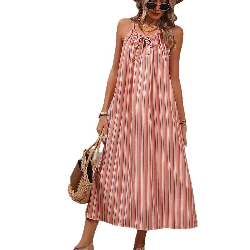 Damen Maxikleid mit Bindegürtel und Streifen Norvielle