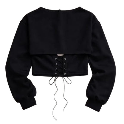 Damen Cropped Sweatshirt Schnürung Grau Norvielle